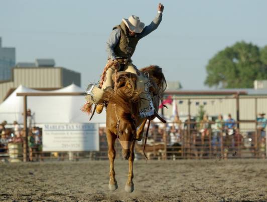 image of a horse trying to buck a man off their back