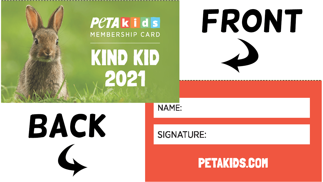 PETA Kids Membership Card Front and Back