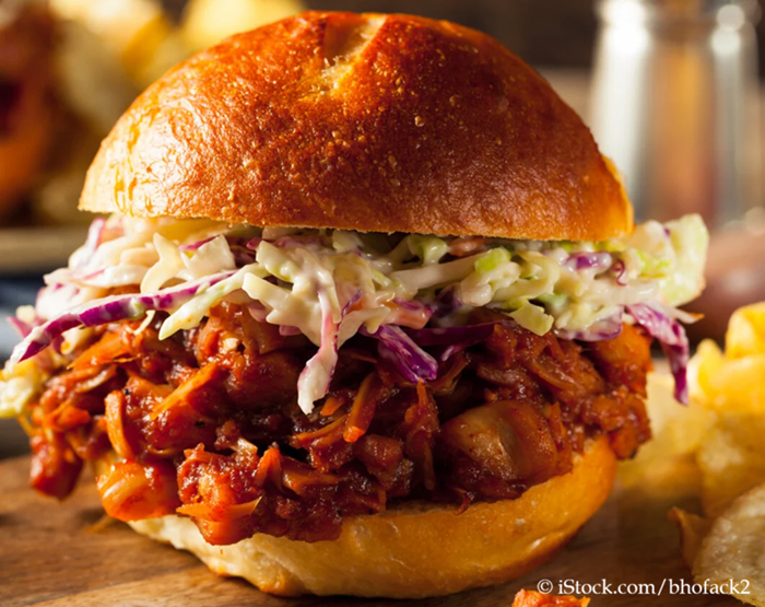 Image of vegan bbq pulled jackfruit sandwich
