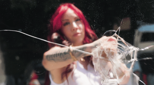 Salice Rose smashing a car window to help a dog