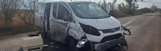 van destroyed by drone attack in Ukraine