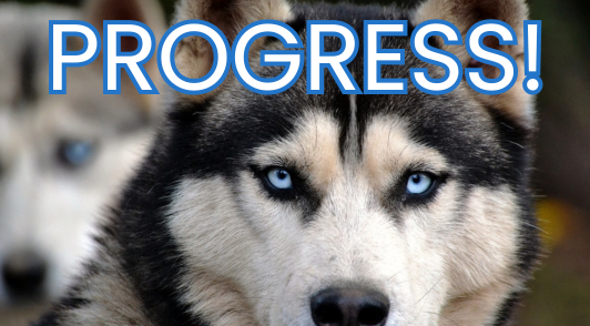huskys with the word progress