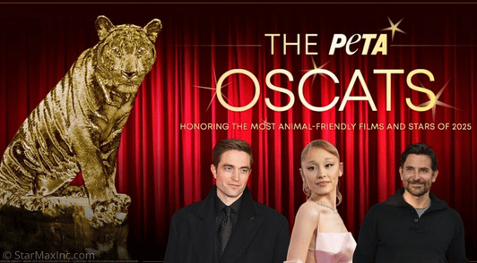 PETA oscat award with a collage of celebrities
