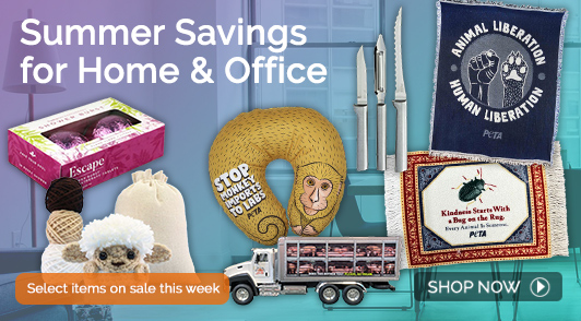 collage of PETA merch for the home and office