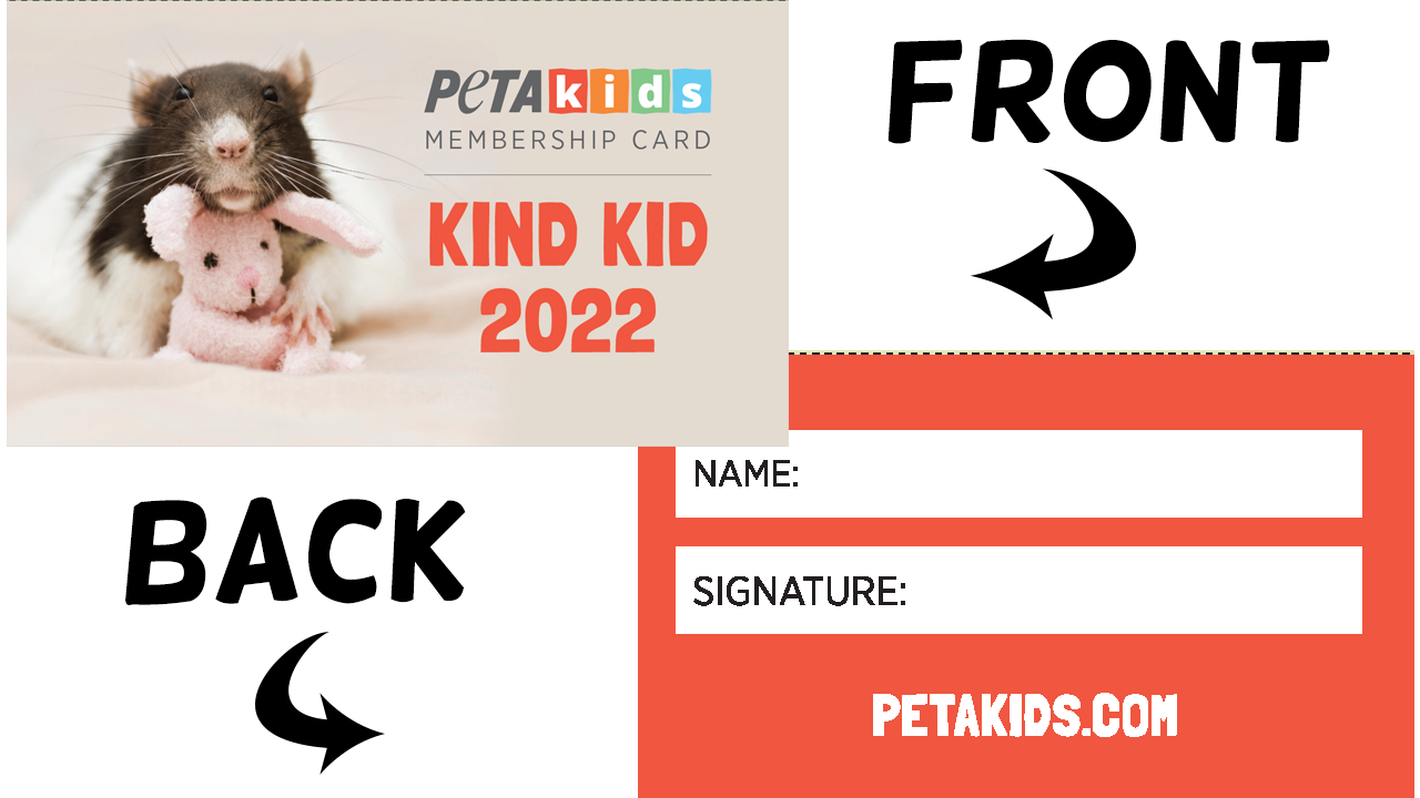 PETA Kids Membership Card Front and Back