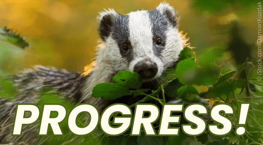 badger in nature with the word progress