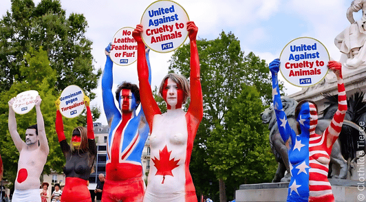 bodypainted protesters