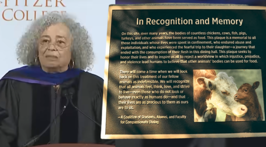 Angela Davis doing a speech next to the memorial plaque