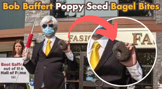 Bob Baffert costume with poppy seed bagel