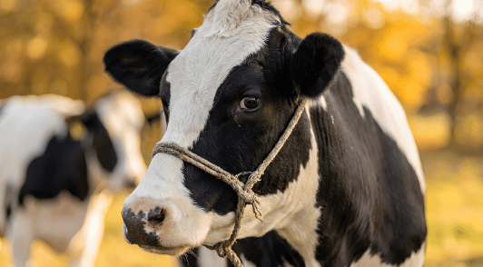 cow with a rope around head