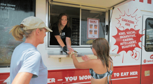 truck handing out free vegan chicken