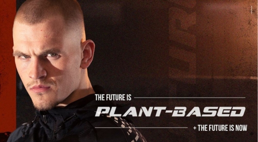 UFC fighter with the words the future is plant based and the future is now