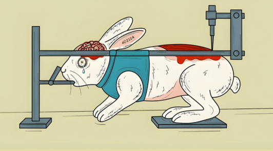 illustration of rabbit being experimented on