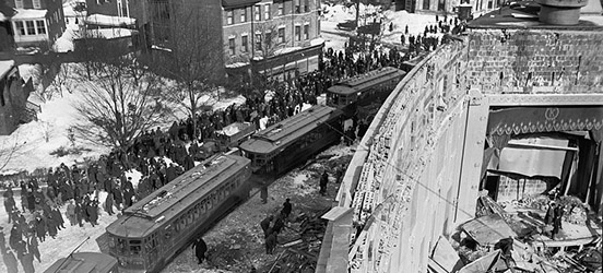 Crowd gathered outside the Knickerbocker Theater a few days after its roof collapsed. (Source: Library of Congress)