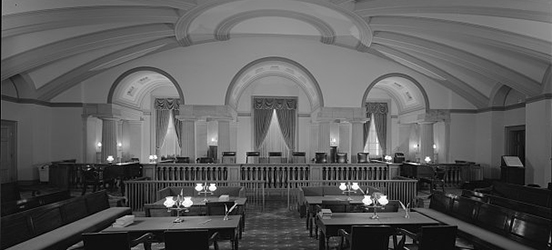 A black and white photo of the old Supreme Court building.