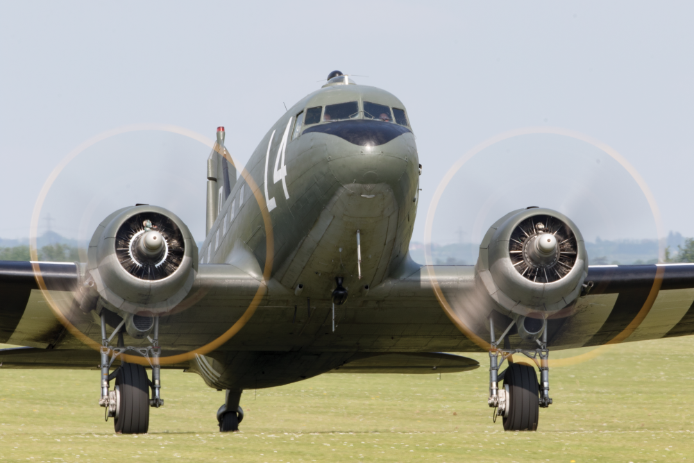 A C-47 Skytrain taking off during a demonstration.