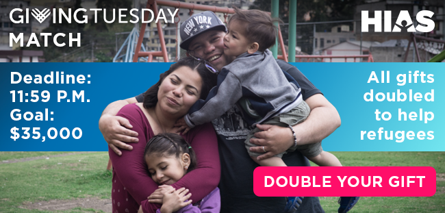 Giving Tuesday Match. Deadline: 11:59 P.M. Goal: $35,000. All gifts doubled to help refugees. Double your gift!