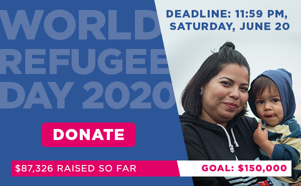 Woman and child smiling at the camera. Donate to HIAS for World Refugee Day.