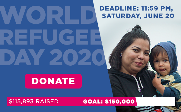 Woman and child smiling at the camera. Donate to HIAS for World Refugee Day.