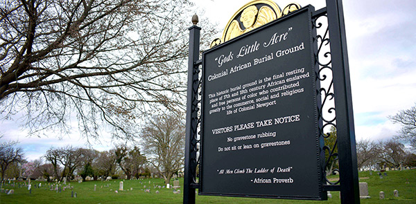 Sign for God's Little Acre, a colonial African burial ground