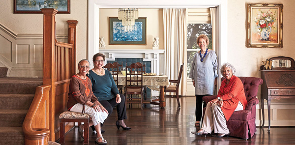 Four women inside a building