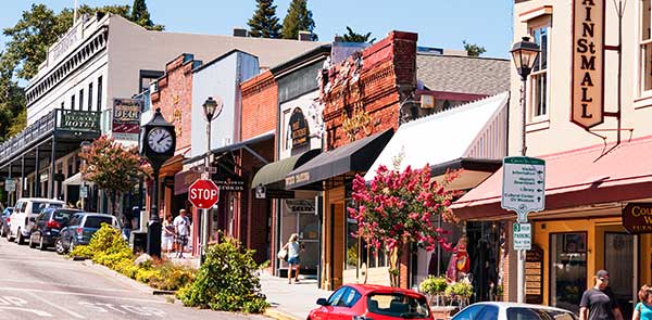 Store fronts on a hill