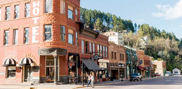 Brick buildings on a street