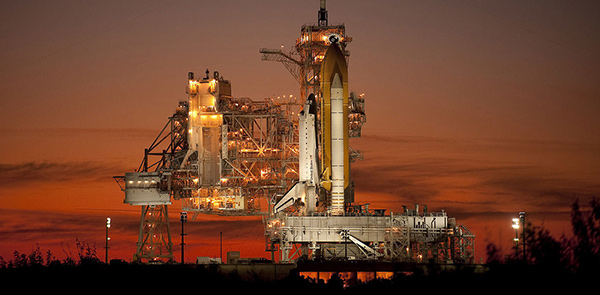 Space shuttle on launch pad
