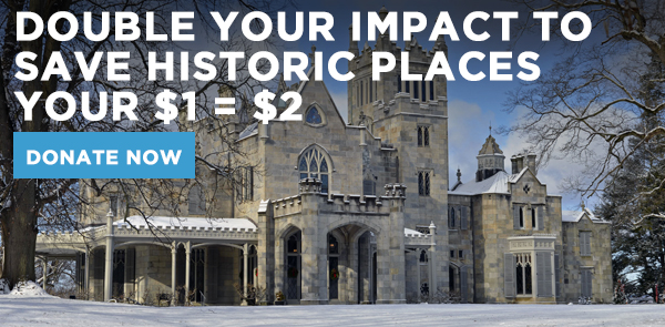 Snow covered gothic building