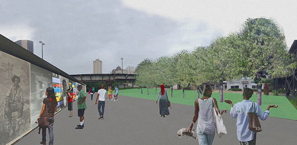 Drawing of a proposed memorial park