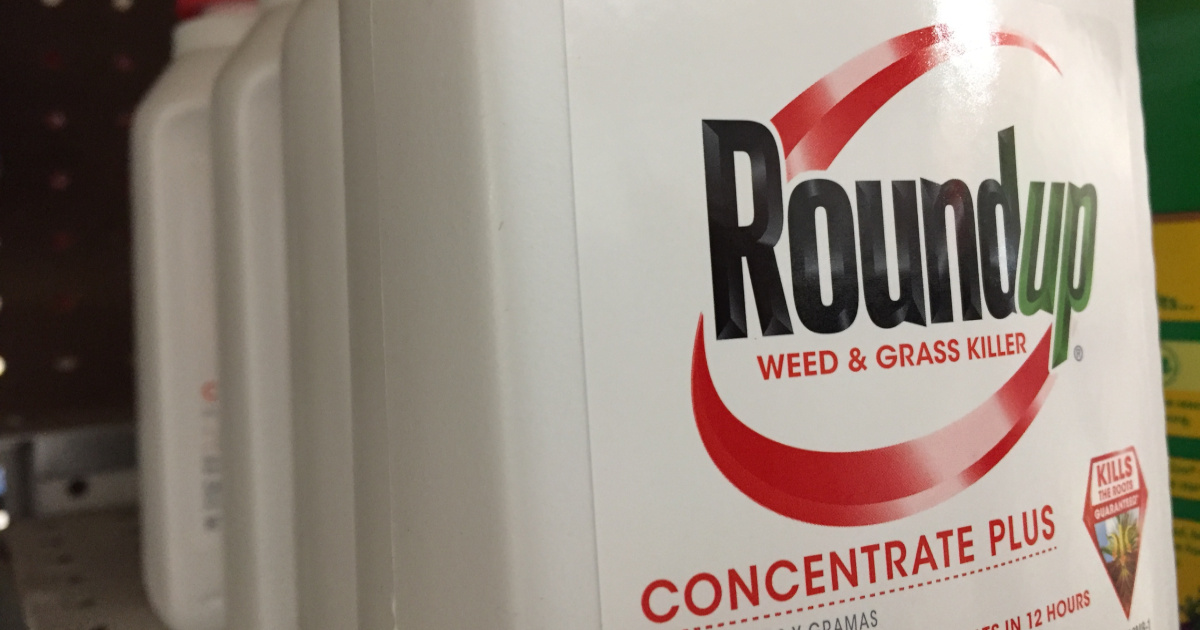 bottle of Monsantos glyphosate herbicide ROUNDUP on a store shelf