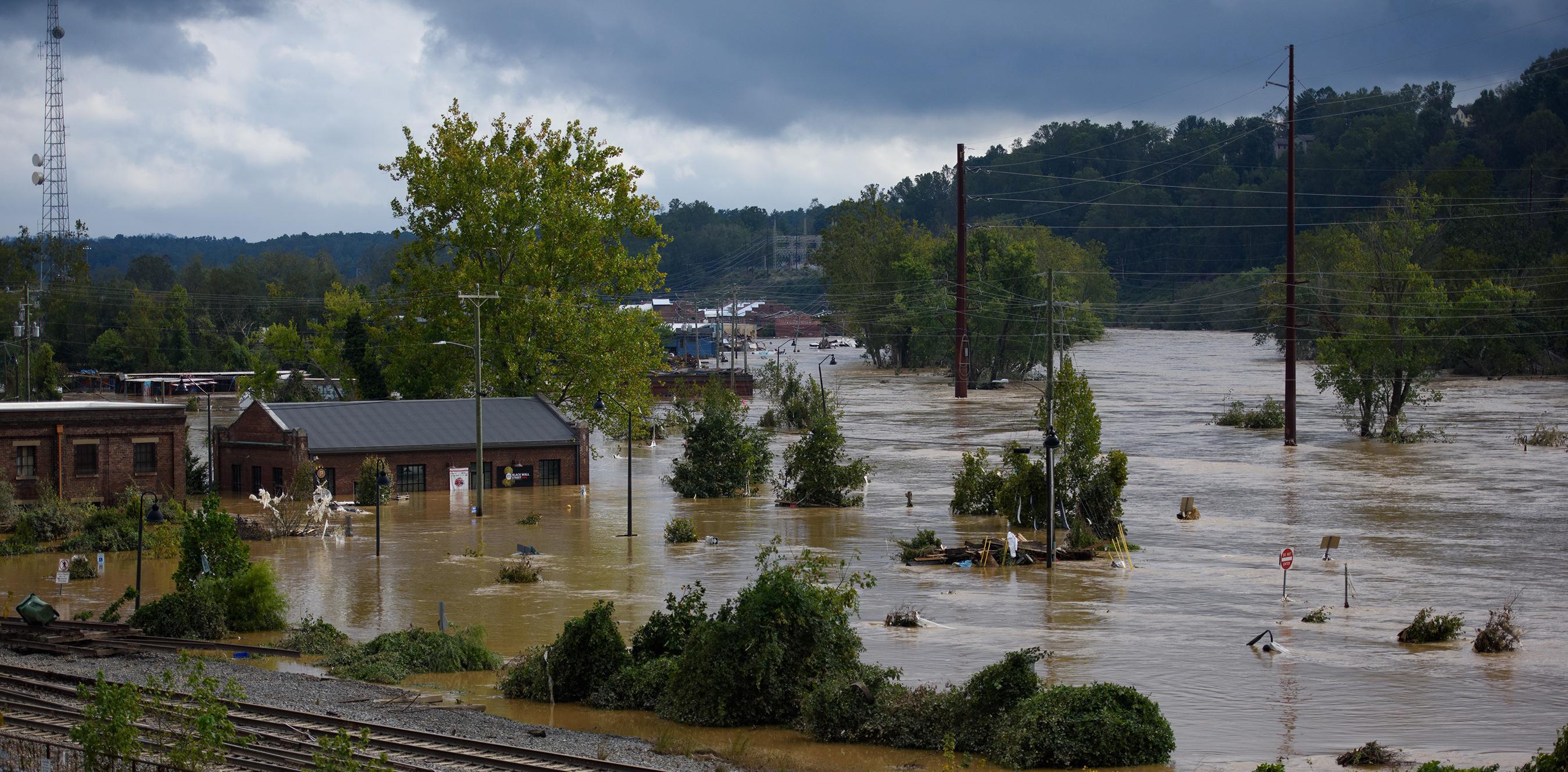 Record flooding and damage in Asheville, NC after Hurricane Helene