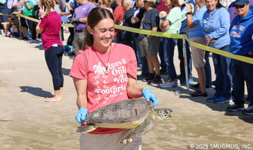 woman carrying turtle