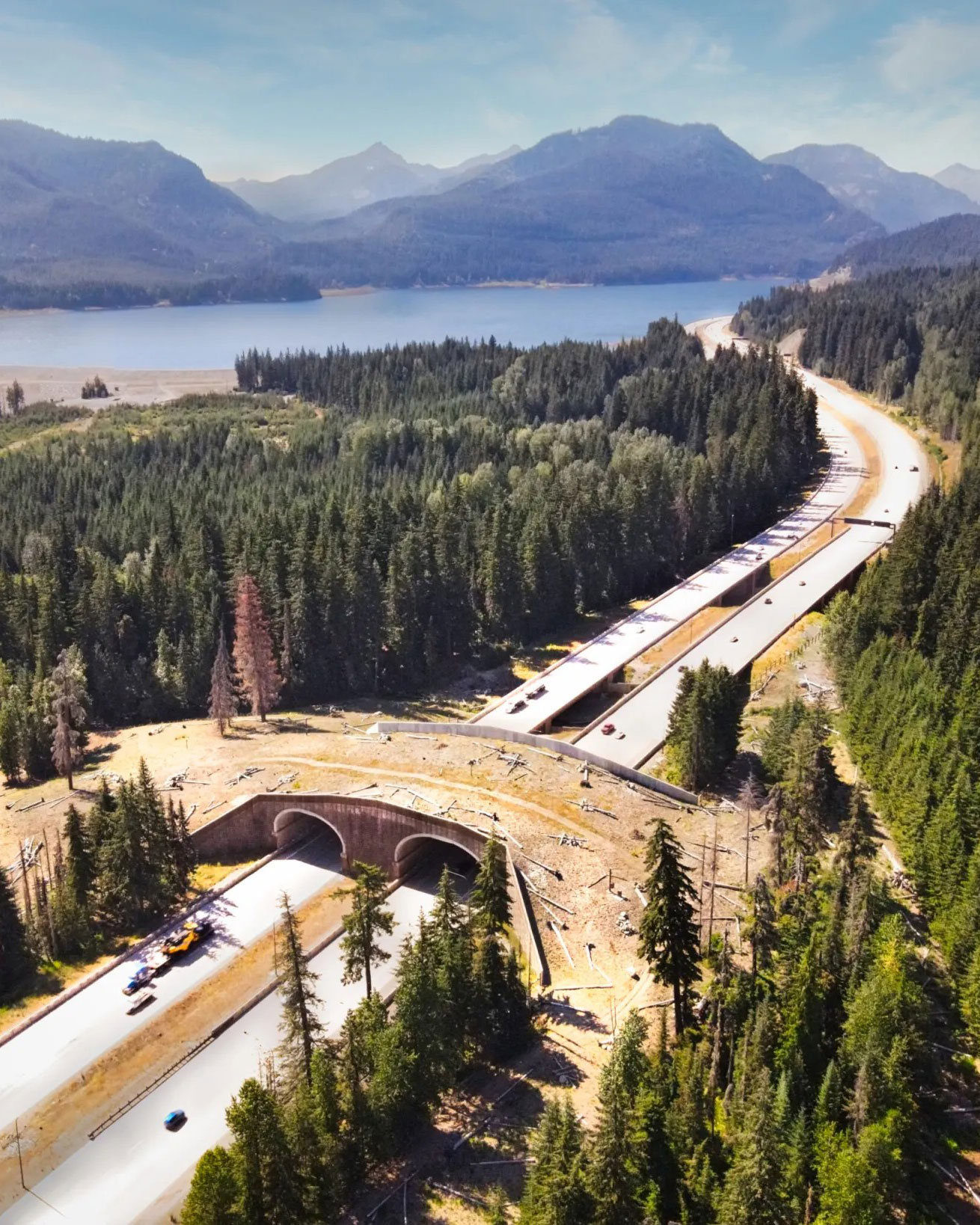Aerial image of a wildlife crossing