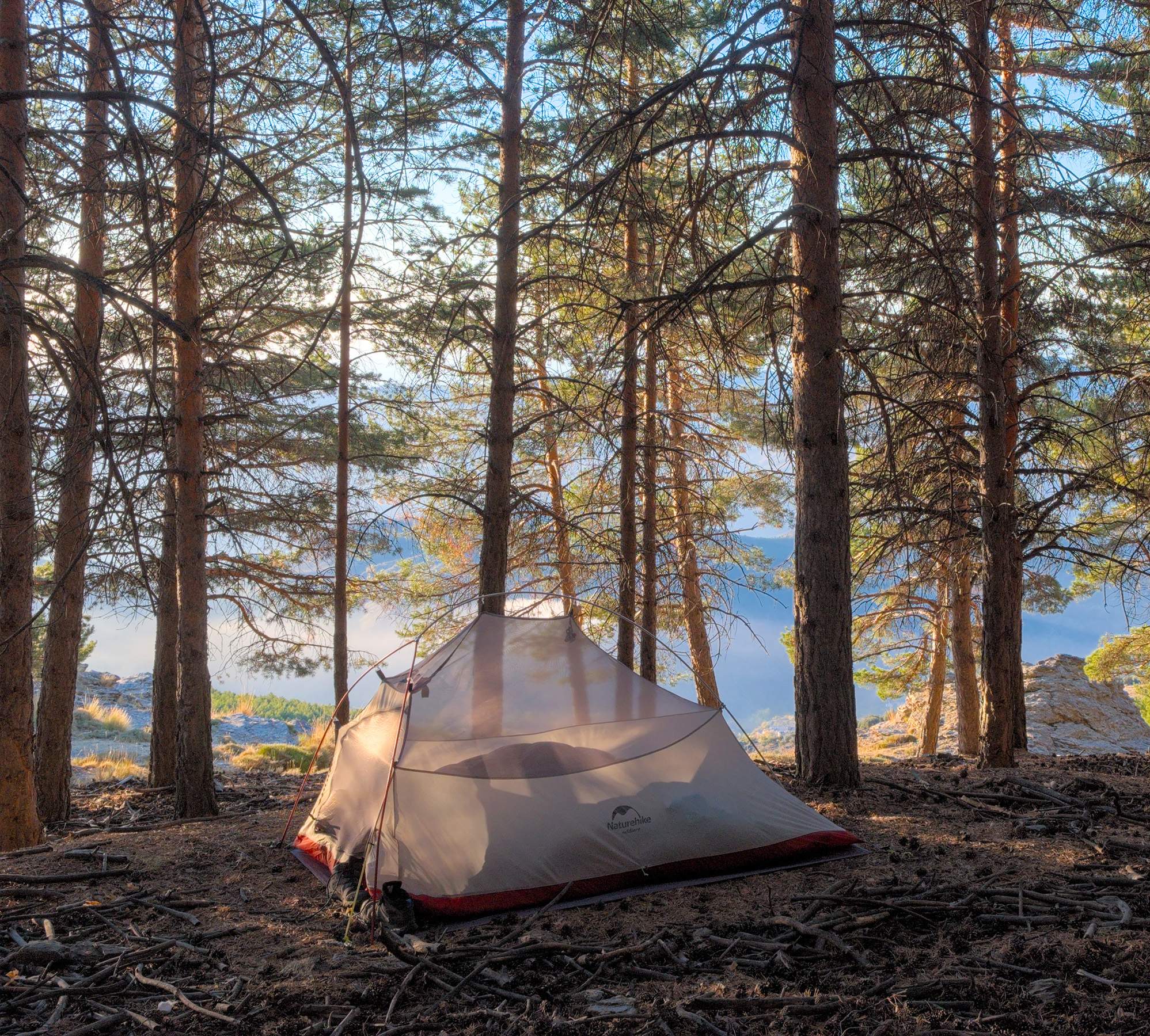 Tent camping along the Sulayr trail in La Taha, Sierra Nevada National Park