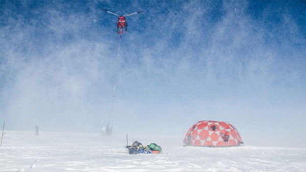 helicopter carrying ice cores
