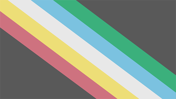 A graphic representation of a Disability Pride flag with black corners and a color bar of red, yellow, white, blue and green.