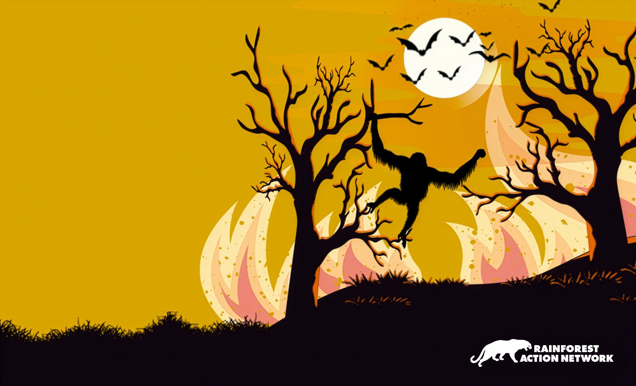 graphic featuring orangutan silhouette in trees