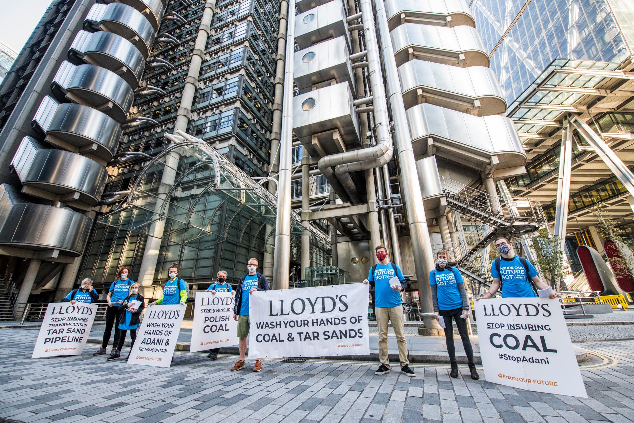 a protest outside Lloyd’s office in London