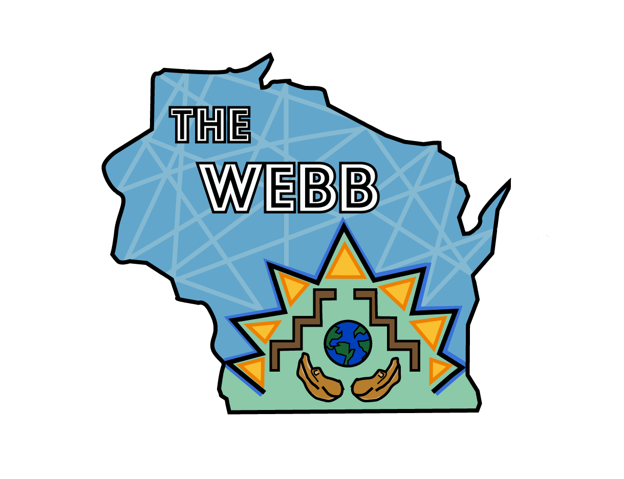 The Webb logo, a cutout of Wisconsin filled in a sun, globe, and cupped hands