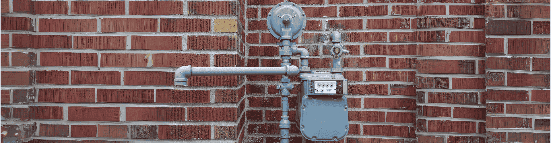 a gas meter against a brick wall