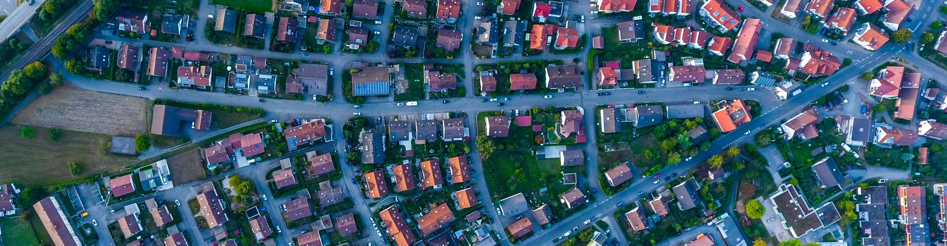 Photograph of an aerial shot of neighbourhoods of houses