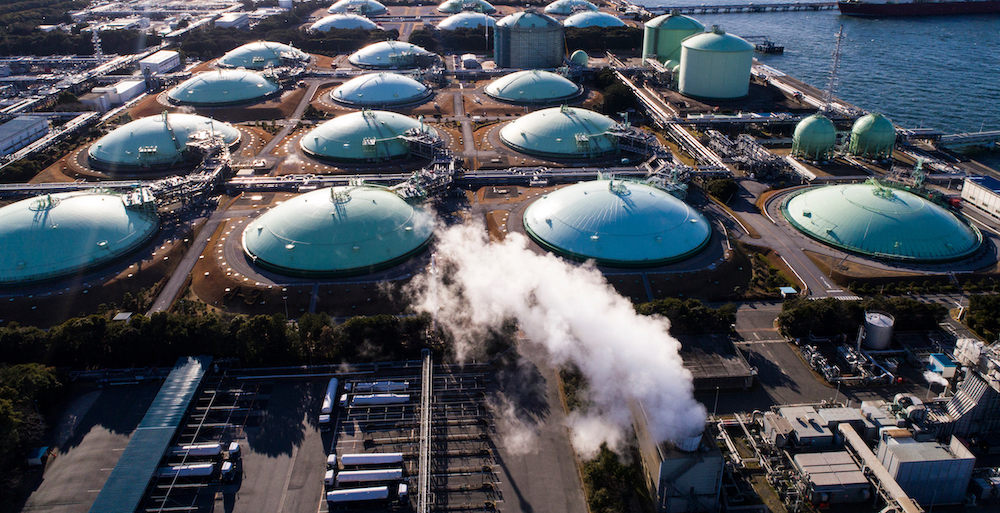 Aerial view of liquefied natural gas facilities