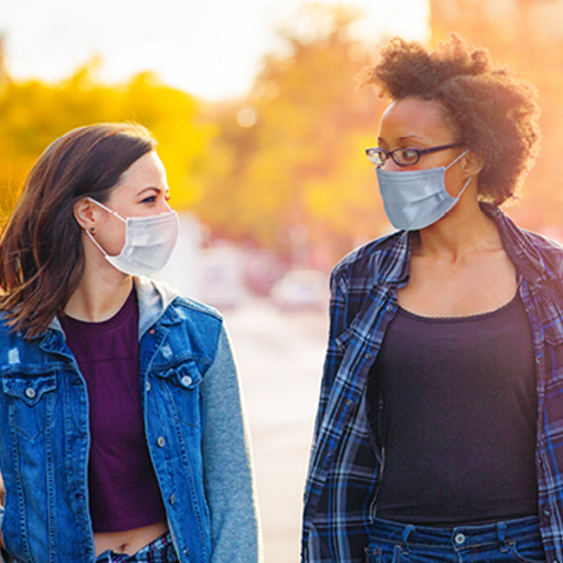 Two Walkers with Masks width=