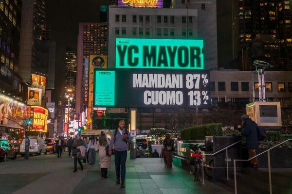 Advertising for Kalshi promoting their service for betting in the NYC Mayoral election (October 29, 2025)