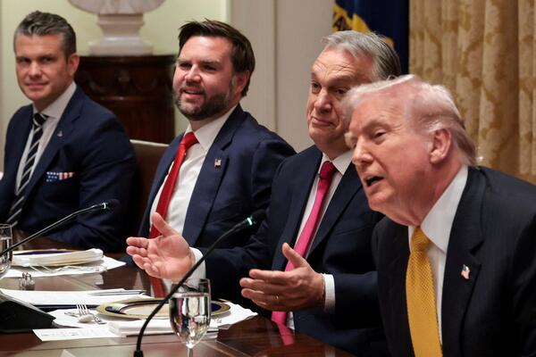 U.S. President Donald Trump with Hungarian Prime Minister Viktor Orban, Vice President JD Vance, and Secretary of Defense Pete Hegseth