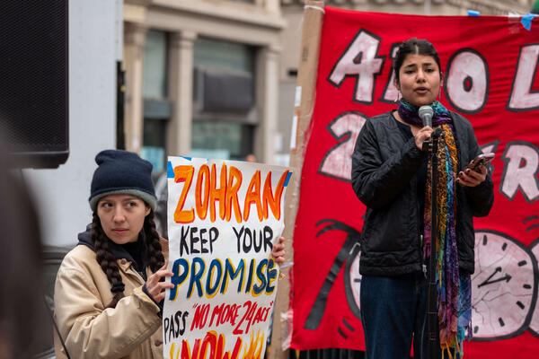 Home care workers sit-in at City Hall to demand passage of No More 24 Act (April 2026)
