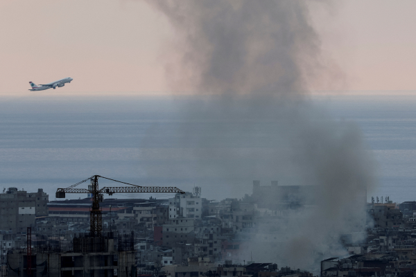 A plane takes off from an airport in Beirut