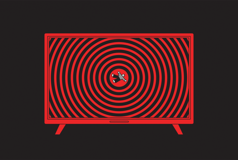 Graphic of a person inside a television