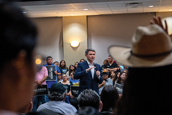 James Talarico speaks to a crowd.
